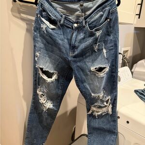 Judy Blue Distressed Boyfriend Jeans - Blue